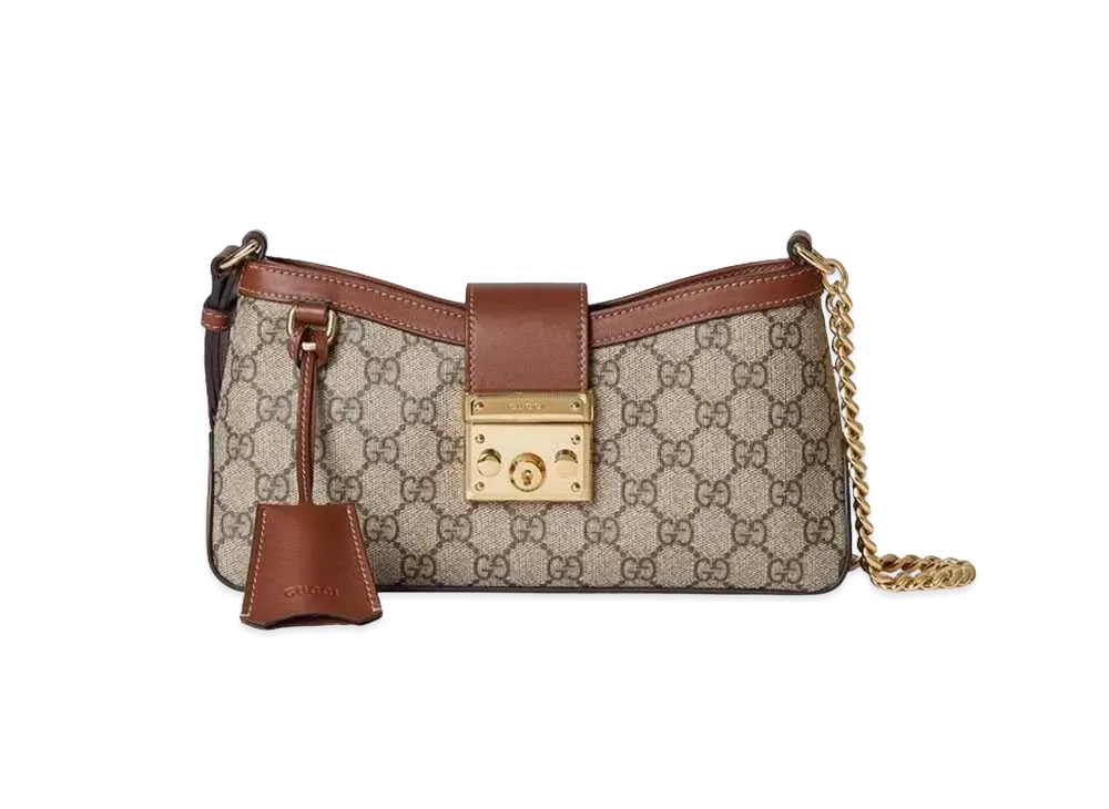 GUCCI Padlock Small Shoulder Bag GG Supreme Canvas "Beige/Ebony/Brown"
