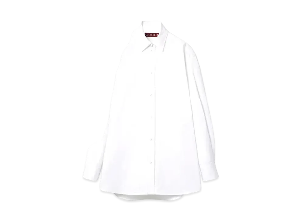 GUCCI Women's Cotton Poplin Shirt With Ribbon Tie "White"