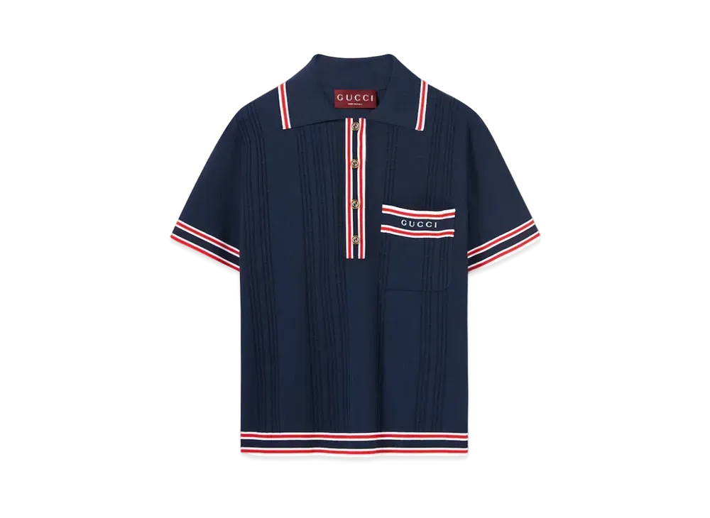 GUCCI Women's Stretch Viscose Polo Top "Dark Blue"