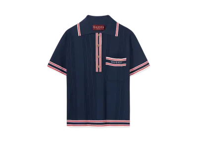 GUCCI Women's Stretch Viscose Polo Top "Dark Blue"