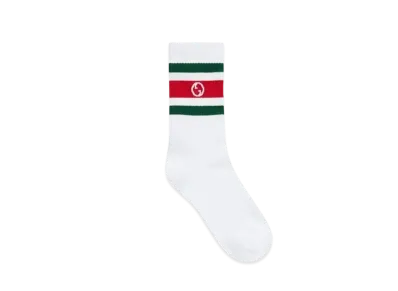 GUCCI Men's Round Interlocking G Cotton Socks "White/Red/Green"