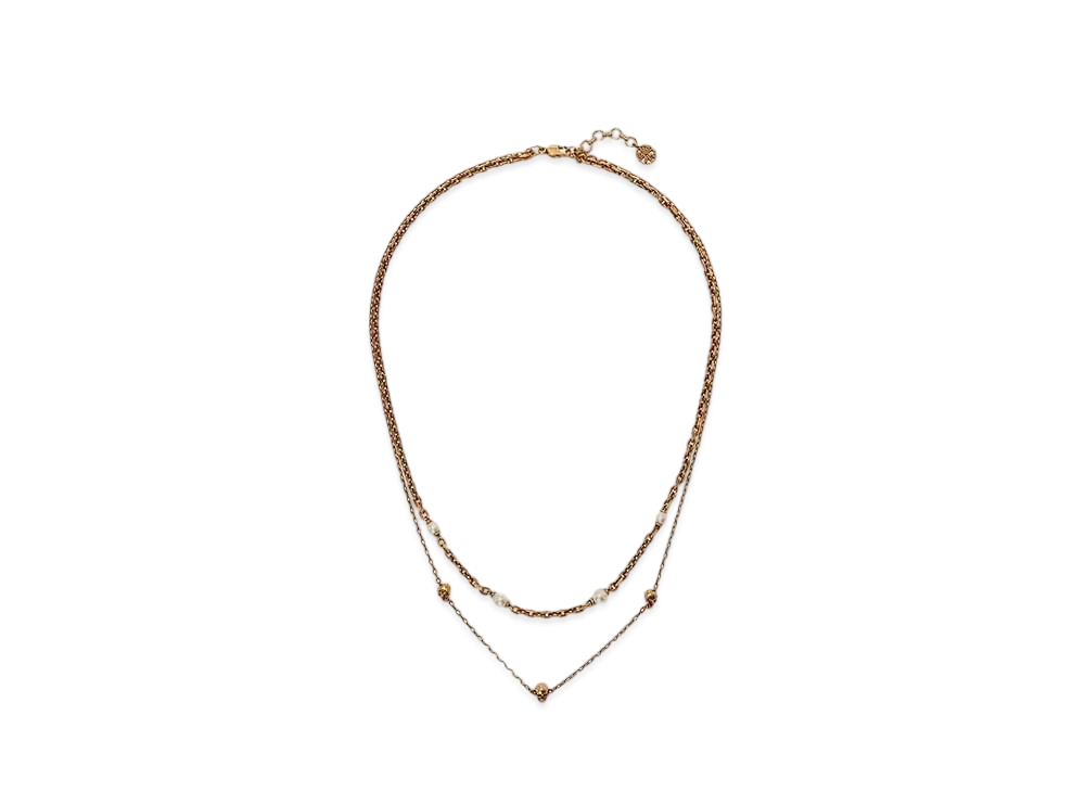 Alexander McQUEEN Pearl Skull Chain Necklace "Gold"