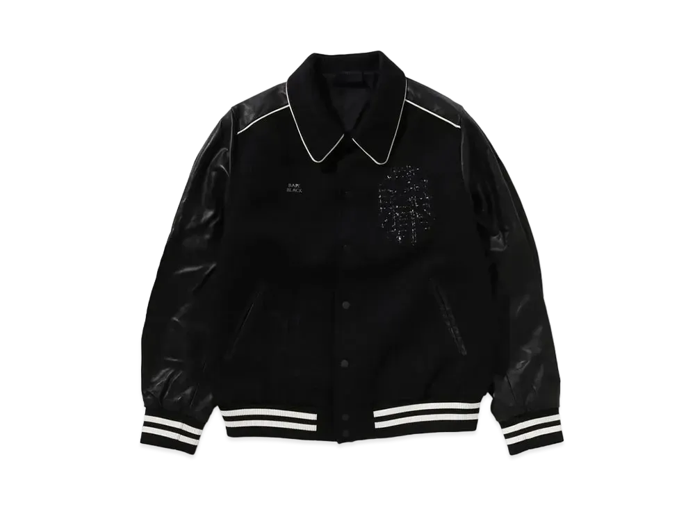 A BATHING APE Bape Black Logo Baseball Jacket "Black"