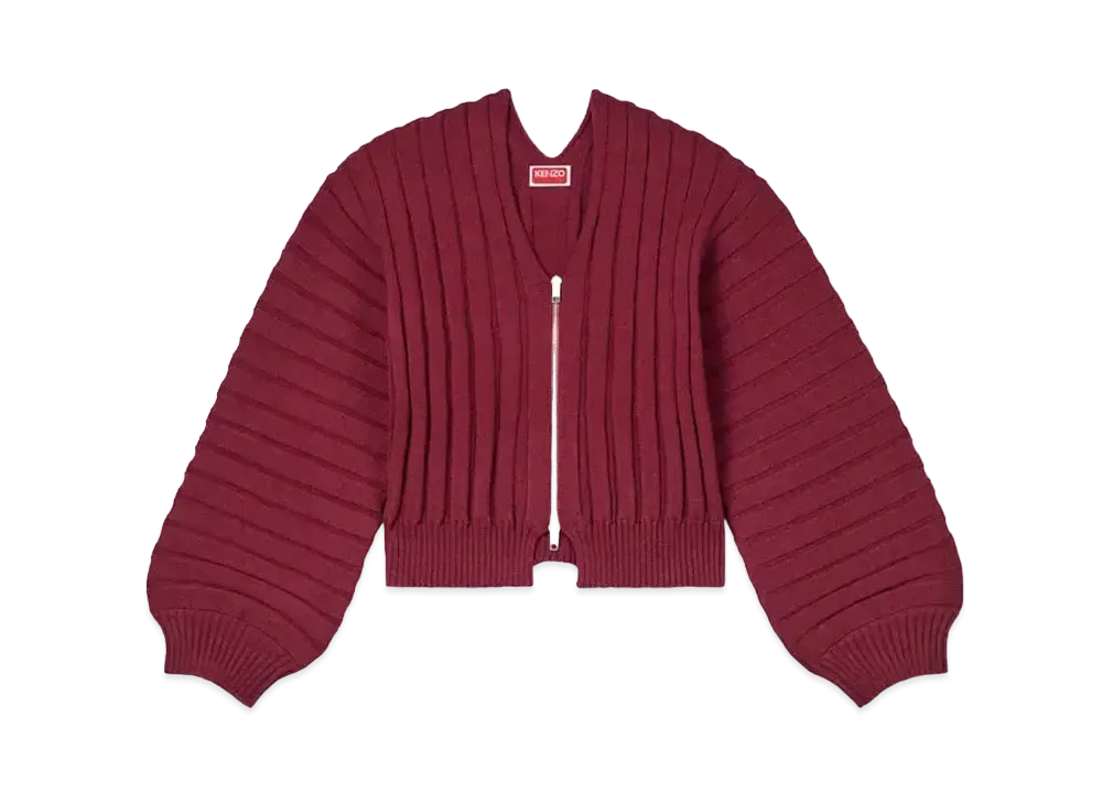 KENZO Embroidery Rib Knit Cardigan "Bordeaux"