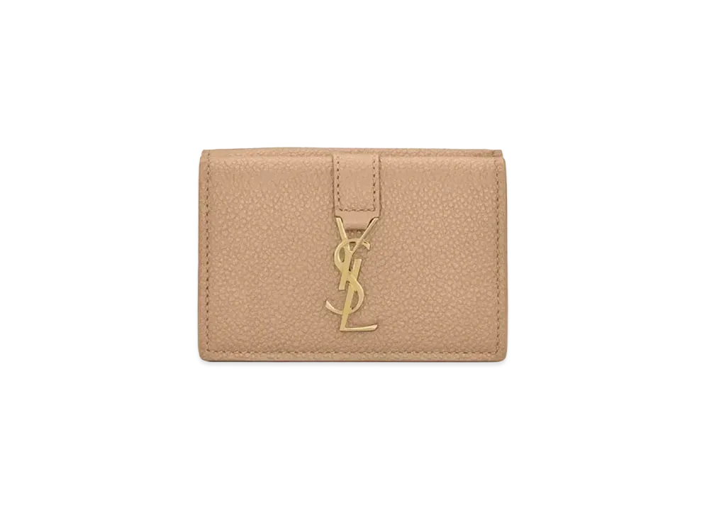 Saint Laurent Ysl Line Origami Tiny Wallet In Grained Leather "Dark Beige"