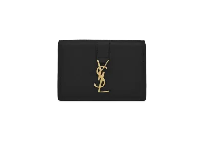 Saint Laurent Ysl Line Origami Tiny Wallet In Grained Leather "Black"
