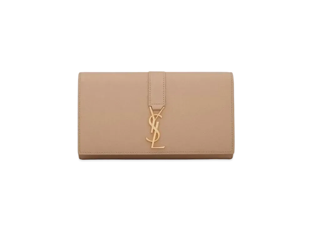 Saint Laurent Ysl Line Large Flap Wallet In Grained Leather "Dark Beige"