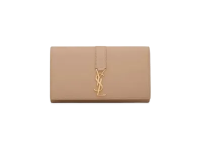 Saint Laurent Ysl Line Large Flap Wallet In Grained Leather "Dark Beige"