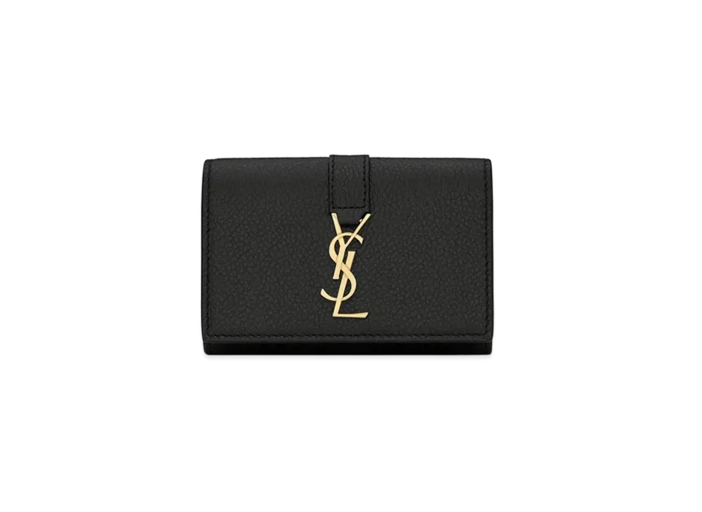 Saint Laurent Ysl Line Key Case In Grained Leather "Black"