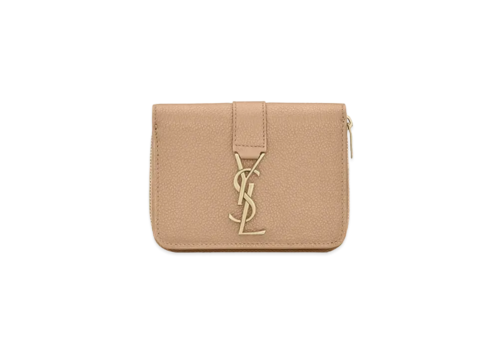 サンローラン コンパクトジップウォレット ysl ライン (グレインレザー) "ダークベージュ" 532867B680J2721