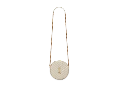 Saint Laurent Vinyle Round Camera Bag In Chevron-Quilted Grain De Poudre Embossed Leather "Vintage White"