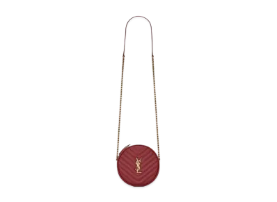 Saint Laurent Vinyle Round Camera Bag In Chevron-Quilted Grain De Poudre Embossed Leather "Rouge Legion"