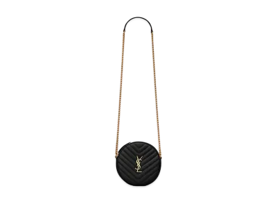 Saint Laurent Vinyle Round Camera Bag In Chevron-Quilted Grain De Poudre Embossed Leather "Black"