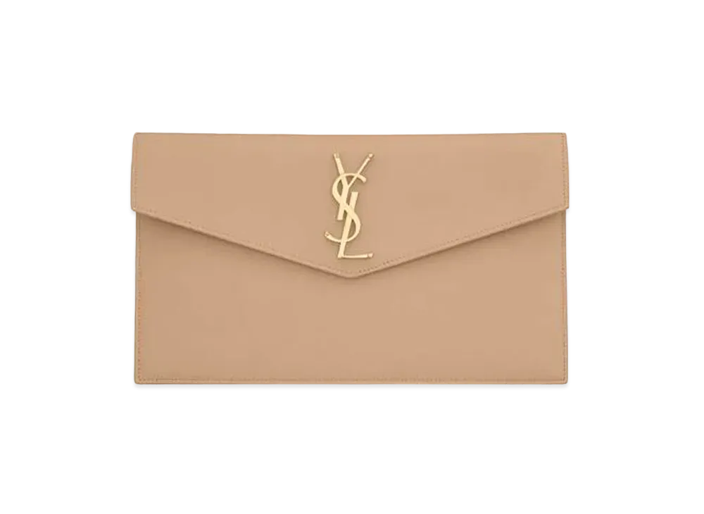 Saint Laurent Uptown Pouch In Grain De Poudre Embossed Leather "Dark Beige"