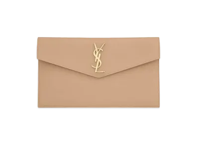 Saint Laurent Uptown Pouch In Grain De Poudre Embossed Leather "Dark Beige"