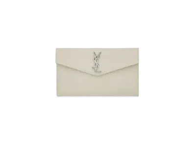 Saint Laurent Uptown Pouch In Crocodile Embossed Shiny Leather "Vintage White"