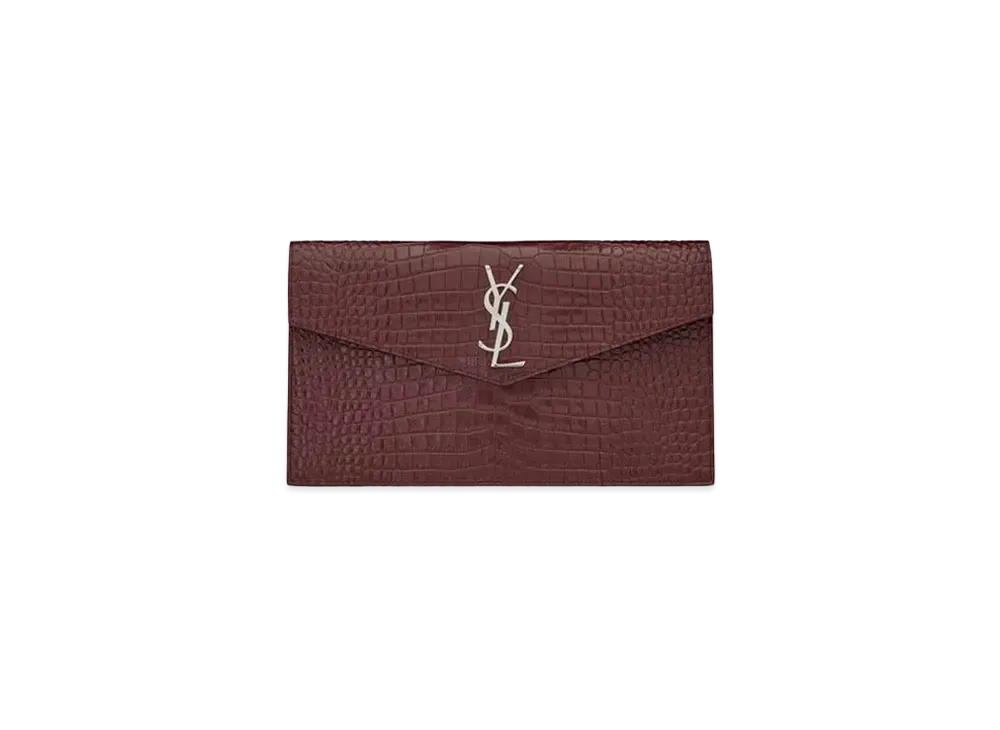 Saint Laurent Uptown Pouch In Crocodile Embossed Shiny Leather "Rouge Legion"