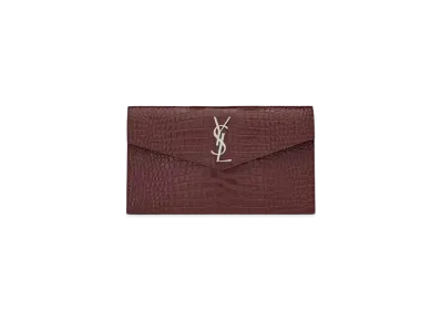 Saint Laurent Uptown Pouch In Crocodile Embossed Shiny Leather "Rouge Legion"