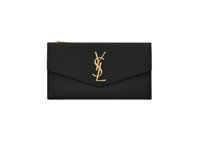 Saint Laurent Uptown Large Wallet In Grain De Poudre Embossed Leather "Black"