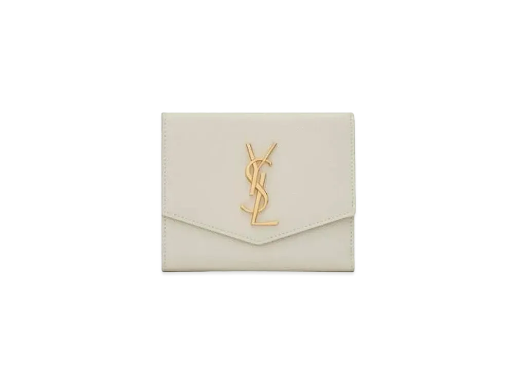 Saint Laurent Uptown Compact Wallet In Grain De Poudre Embossed Leather "Vintage White"