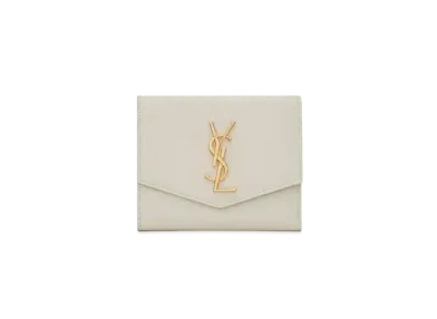 Saint Laurent Uptown Compact Wallet In Grain De Poudre Embossed Leather "Vintage White"