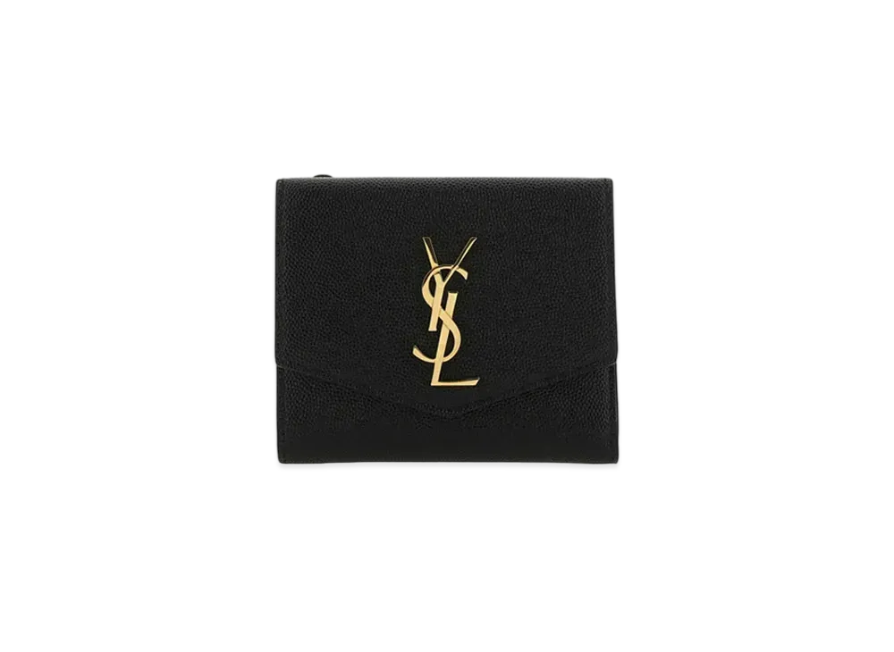 Saint Laurent Uptown Compact Wallet In Grain De Poudre Embossed Leather "Black"
