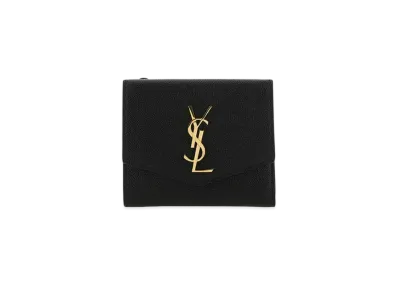 Saint Laurent Uptown Compact Wallet In Grain De Poudre Embossed Leather "Black"
