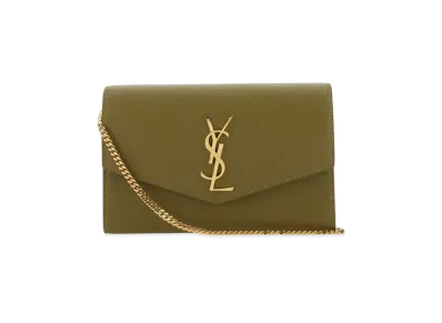 Saint Laurent Uptown Chain Wallet In Grain De Poudre Embossed Leather "Olive Green"
