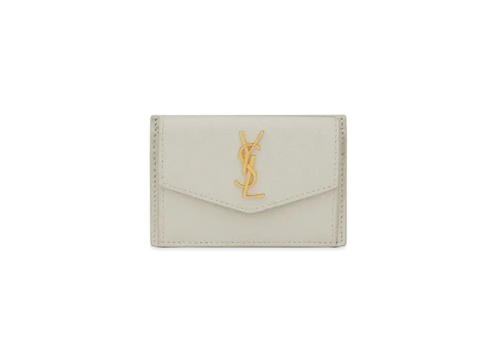 Saint Laurent Uptown Card Case In Grain De Poudre Embossed Leather "Vintage White"