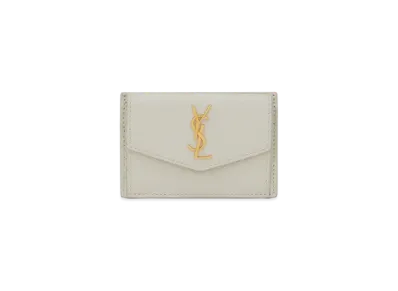 Saint Laurent Uptown Card Case In Grain De Poudre Embossed Leather "Vintage White"