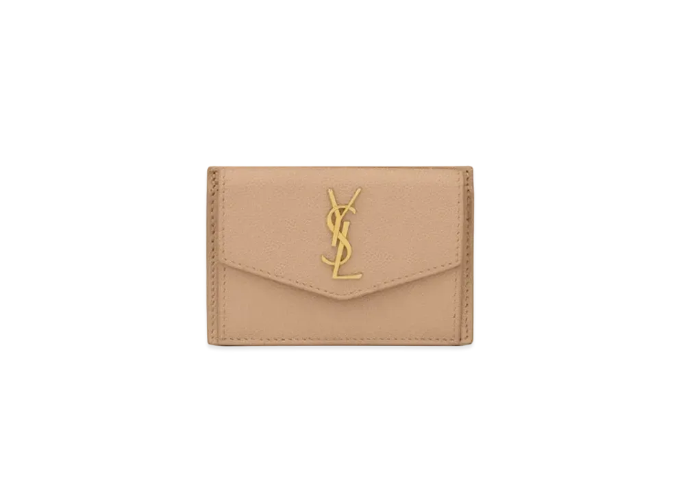 Saint Laurent Uptown Card Case In Grain De Poudre Embossed Leather "Dark Beige"