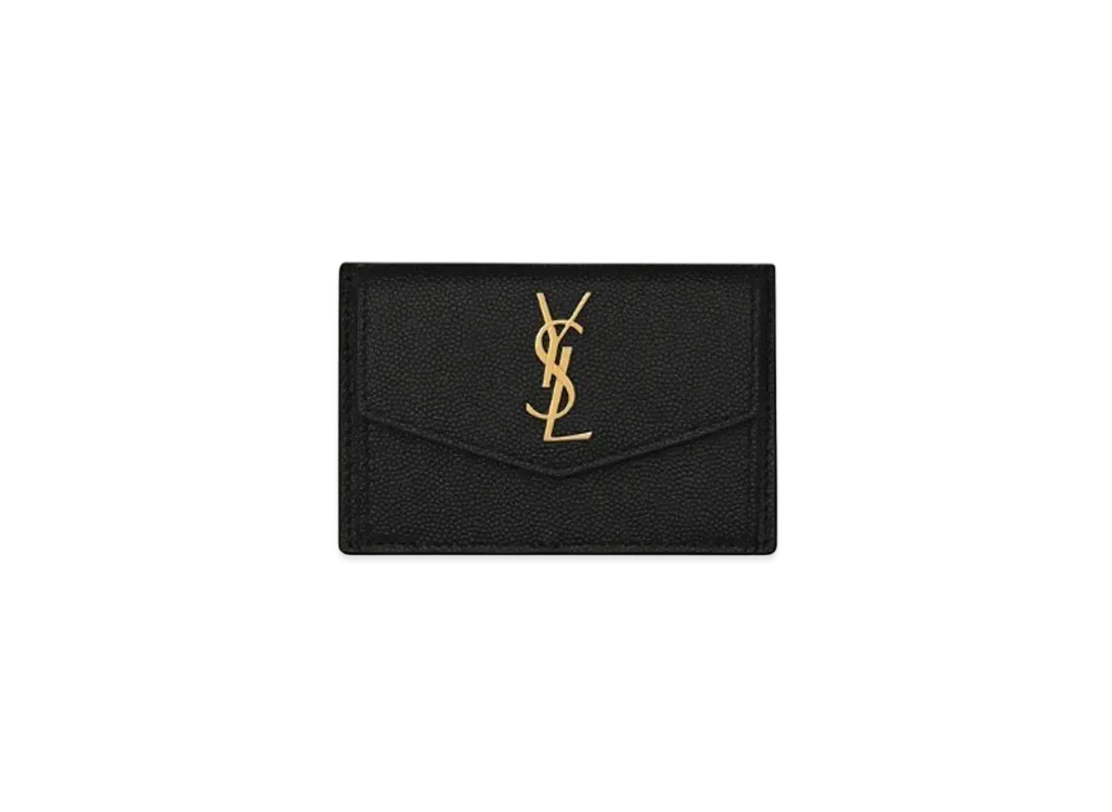 Saint Laurent Uptown Card Case In Grain De Poudre Embossed Leather "Black"