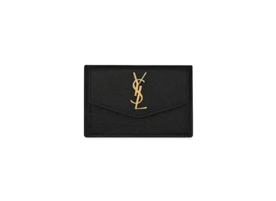Saint Laurent Uptown Card Case In Grain De Poudre Embossed Leather "Black"