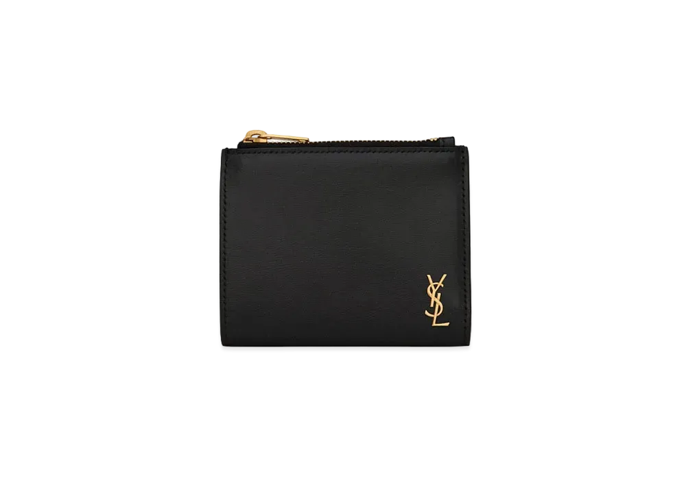Saint Laurent Tiny Monogram Zip Card Case In Smooth Leather "Black"