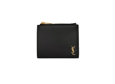 Saint Laurent Tiny Monogram Zip Card Case In Smooth Leather "Black"