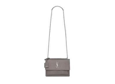Saint Laurent Sunset Medium In Crocodile-Embossed Shiny Leather "Fog"