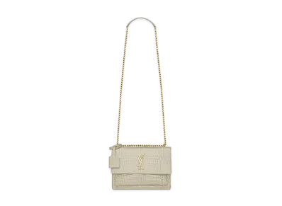 Saint Laurent LAURENT Sunset Medium In Crocodile-Embossed Shiny Leather "Vintage White"