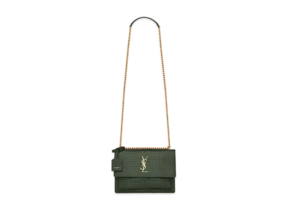 Saint Laurent Sunset Medium In Crocodile-Embossed Shiny Leather "Mint"