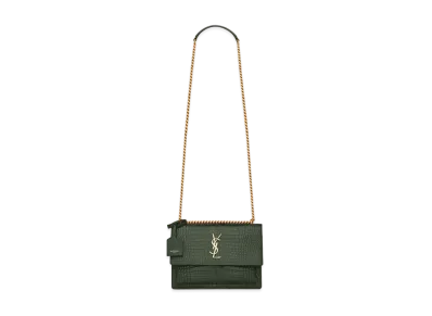 Saint Laurent Sunset Medium In Crocodile-Embossed Shiny Leather "Mint"