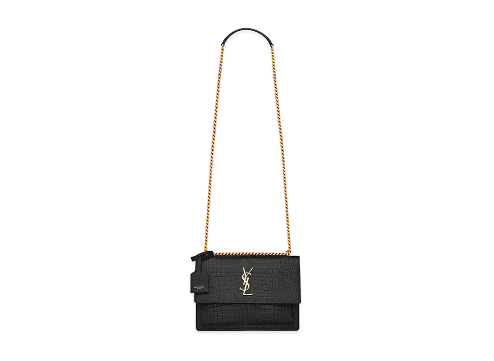 Saint Laurent Sunset Medium In Crocodile-Embossed Shiny Leather "Black"