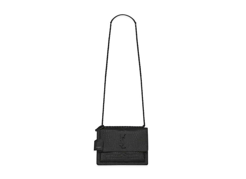 Saint Laurent Sunset Medium In Crocodile Embossed Shiny Leather "Black"