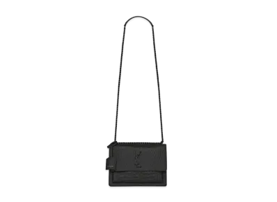 Saint Laurent Sunset Medium In Crocodile Embossed Shiny Leather "Black"