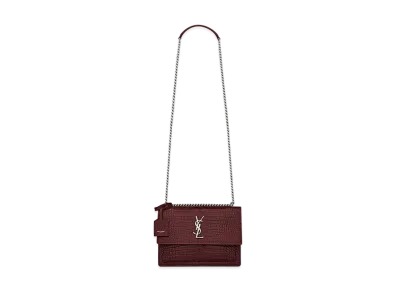 Saint Laurent Sunset Medium In Crocodile Embossed Shiny Leather "Rouge Legion"