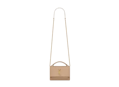 Saint Laurent Sunset Chain Wallet In Smooth Leather "Dark Beige"
