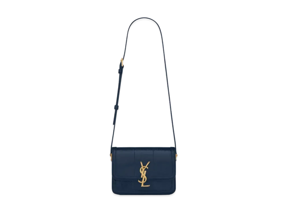 Saint Laurent Solferino Small Satchel In Lacquered Ayers "Dark Navy"