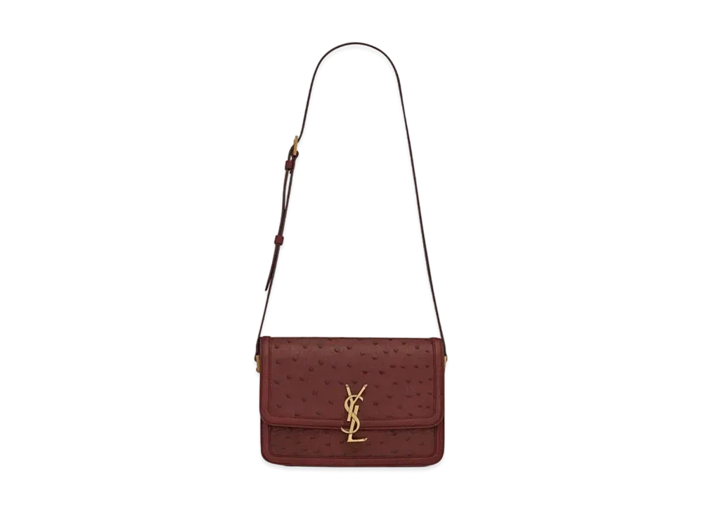 Saint Laurent Solferino Medium Satchel In Ostrich "Rubis"