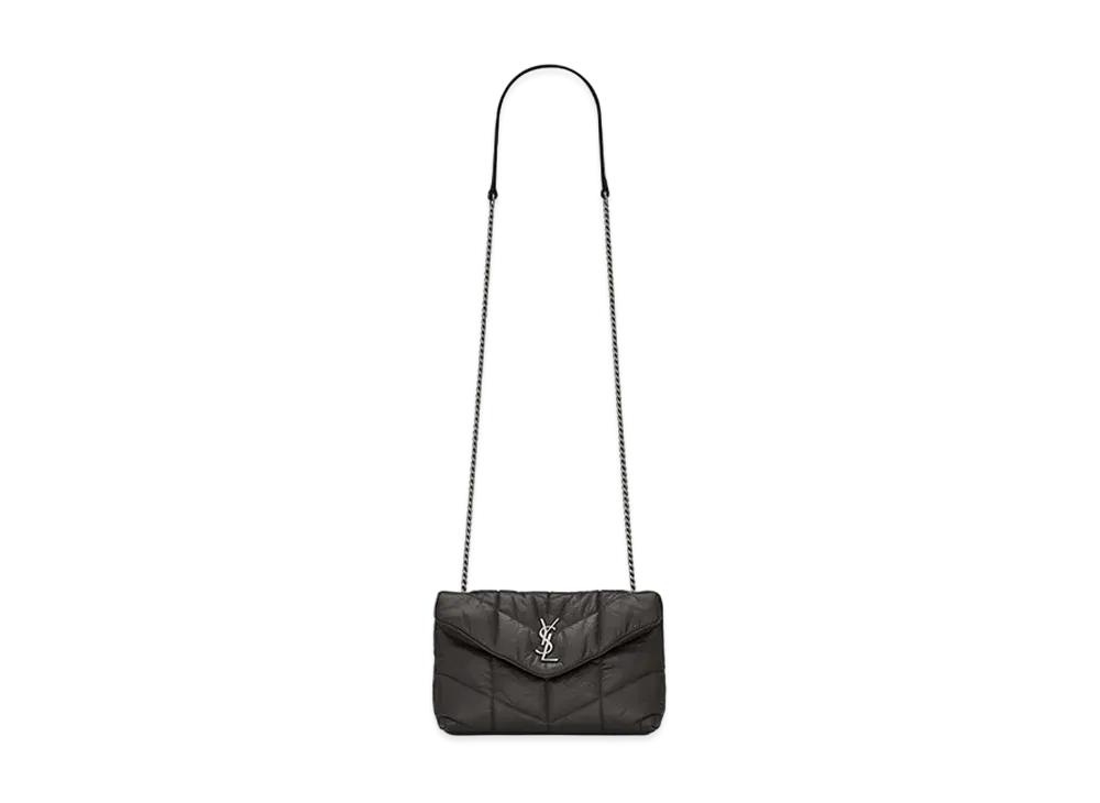 Saint Laurent Puffer Toy Bag In Quilted Wrinkled Matte Leather "Storm"
