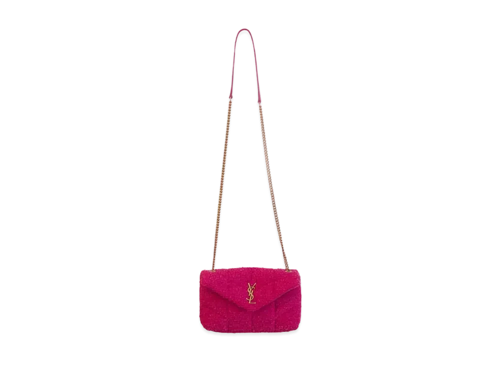 Saint Laurent Puffer Toy Bag In Quilted Boucle Tweed "Magenta"