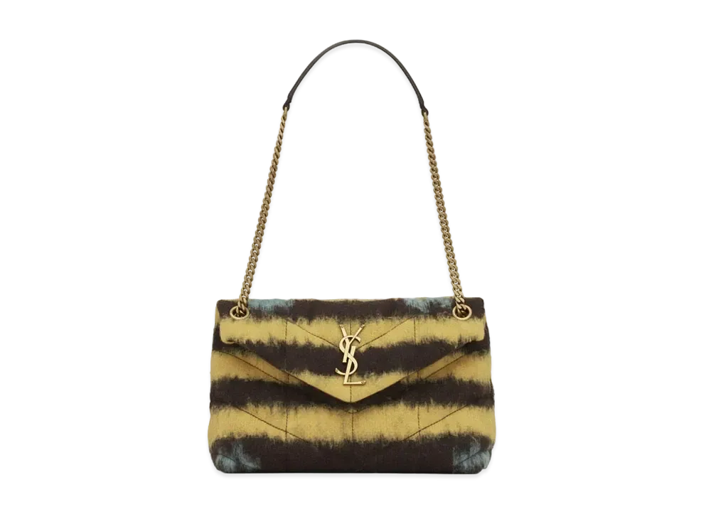 Saint Laurent Puffer Small Bag In Tie Dye Fabric And Lambskin "Yellow/Dark Pecan"
