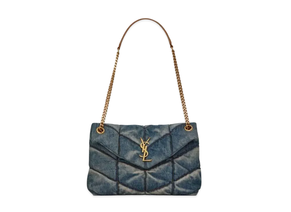 Saint Laurent Puffer Small Bag In Quilted Vintage Denim And Suede "Rodeo Blue"